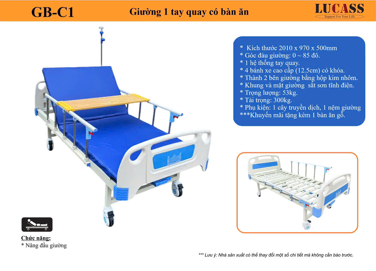 Giường Bệnh nhân 1 tay quay GB8E(GB-C1)